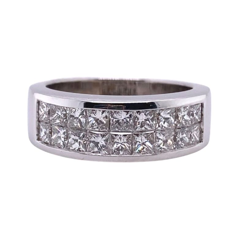 a wedding ring with princess cut diamonds