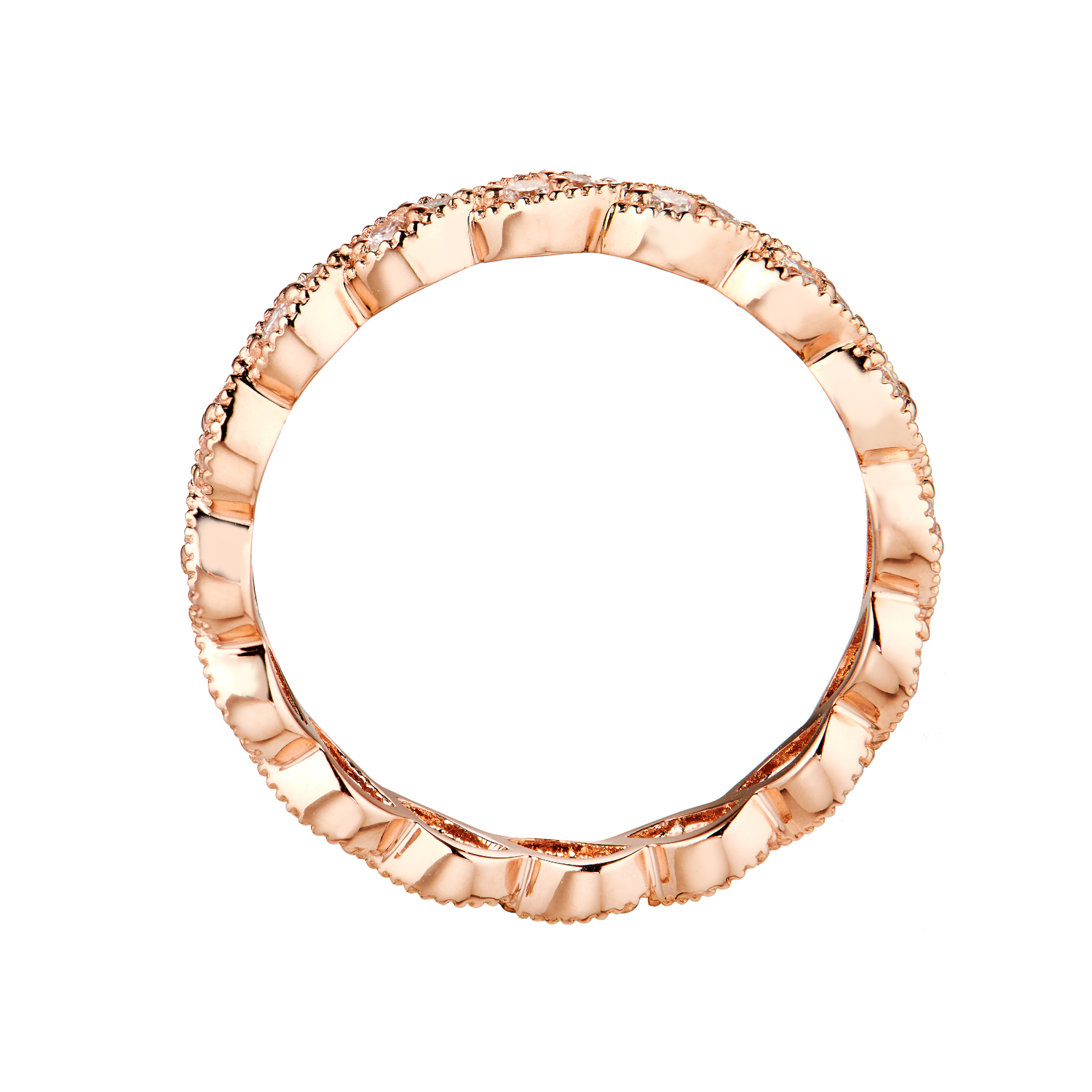 a rose gold ring on a white background