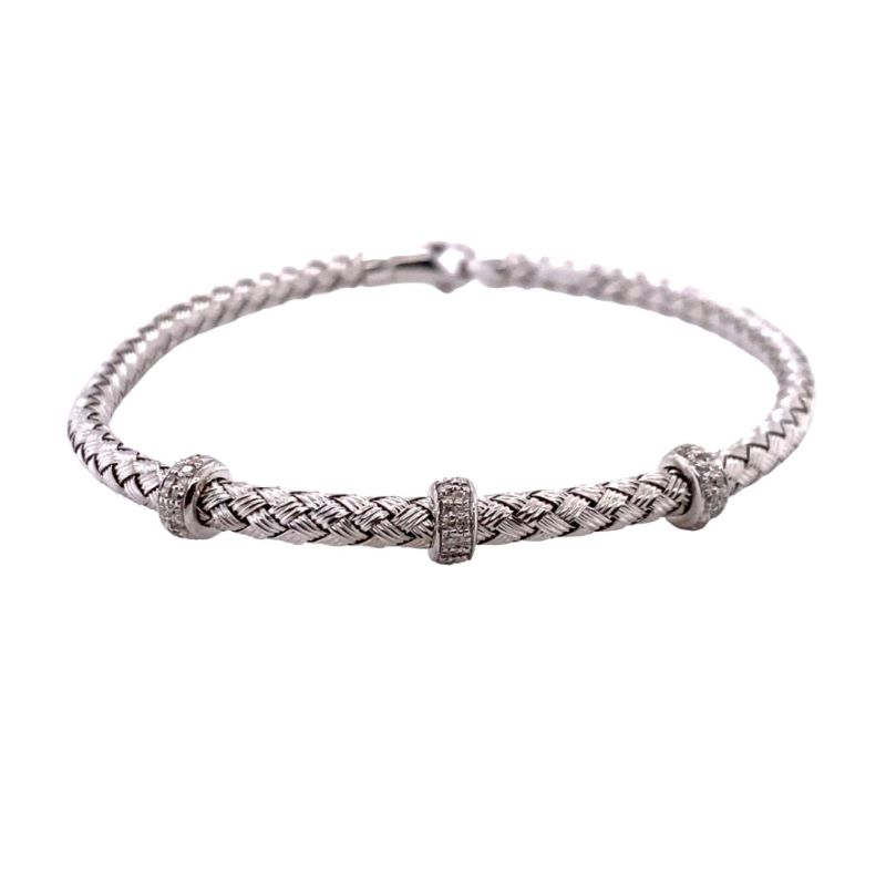 a silver bracelet with a cross on it