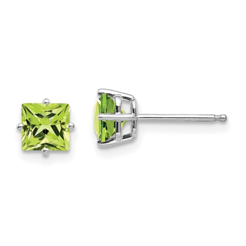 a pair of square cut green cubic earrings