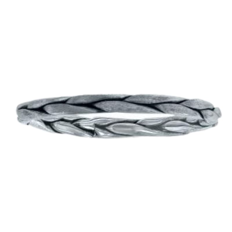 a silver ring with braiding on it