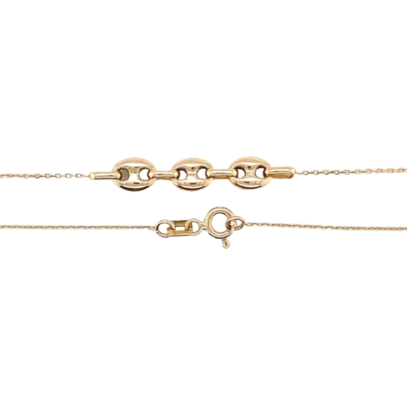 two gold chain bracelets on a white background