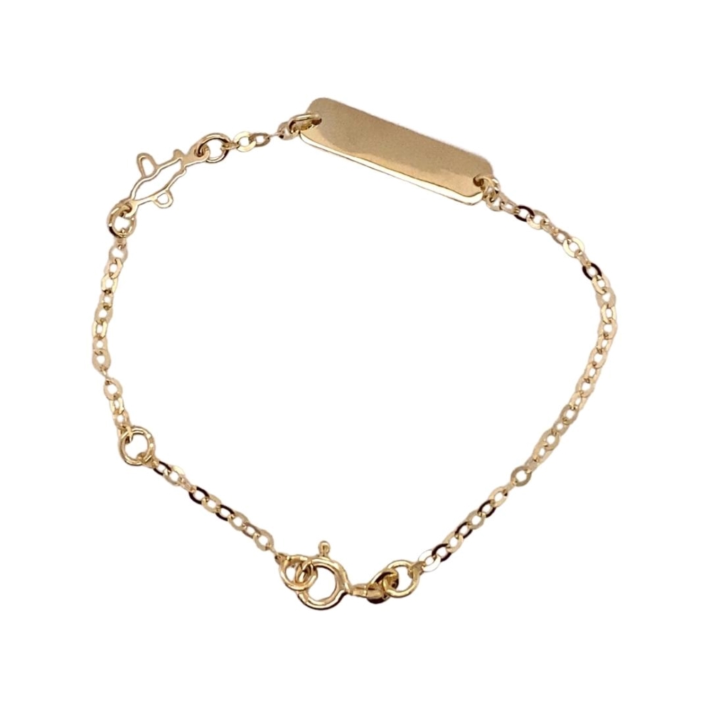 a gold bracelet with a bar on it
