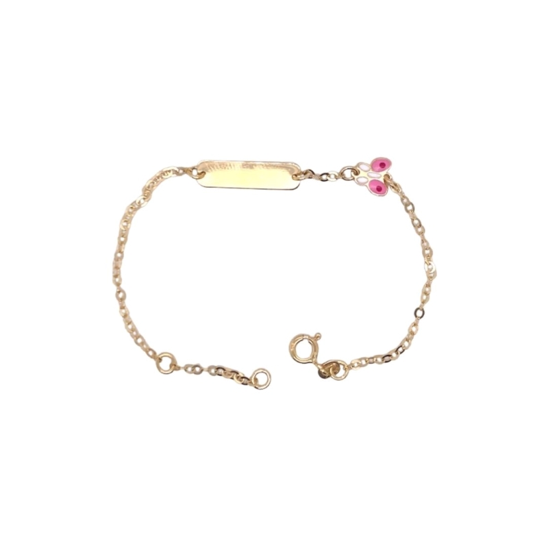 a gold bracelet with pink flowers on it