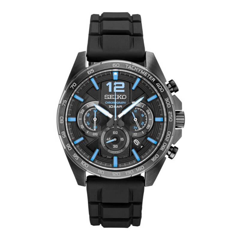 a black watch with blue accents