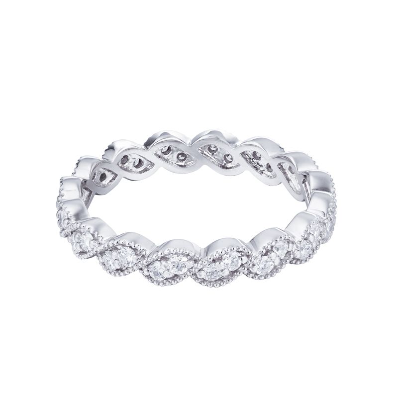 a white gold ring with rows of diamonds