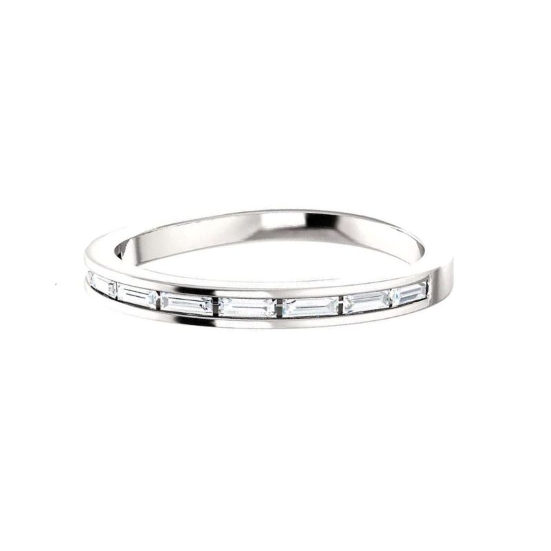 a white gold band with baguets