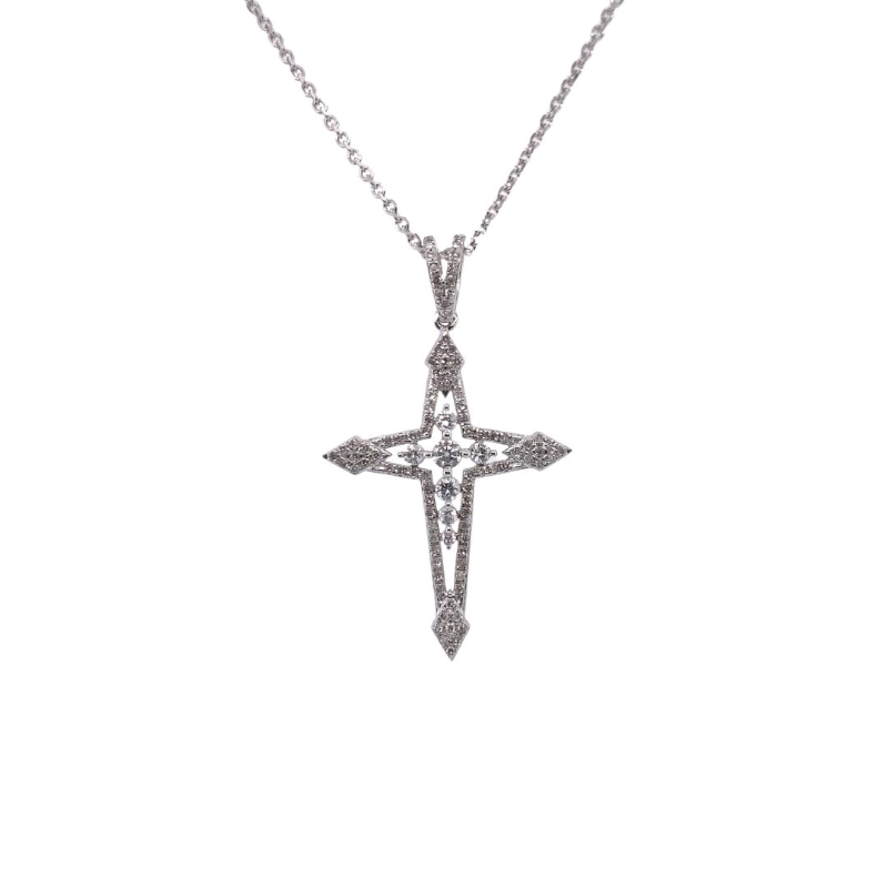 a cross pendant on a chain