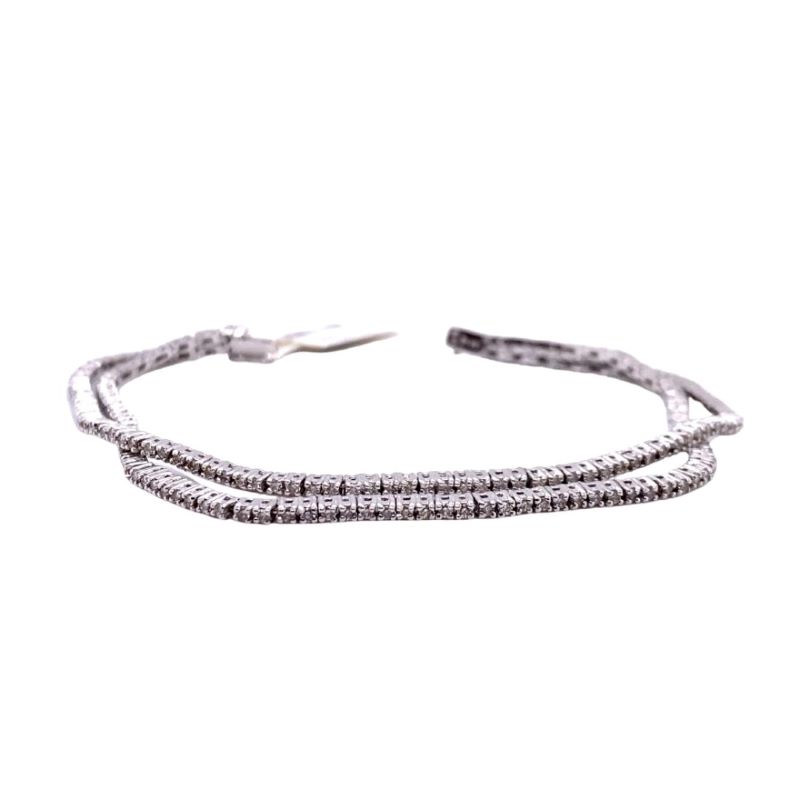 a silver bracelet with two rows of beads