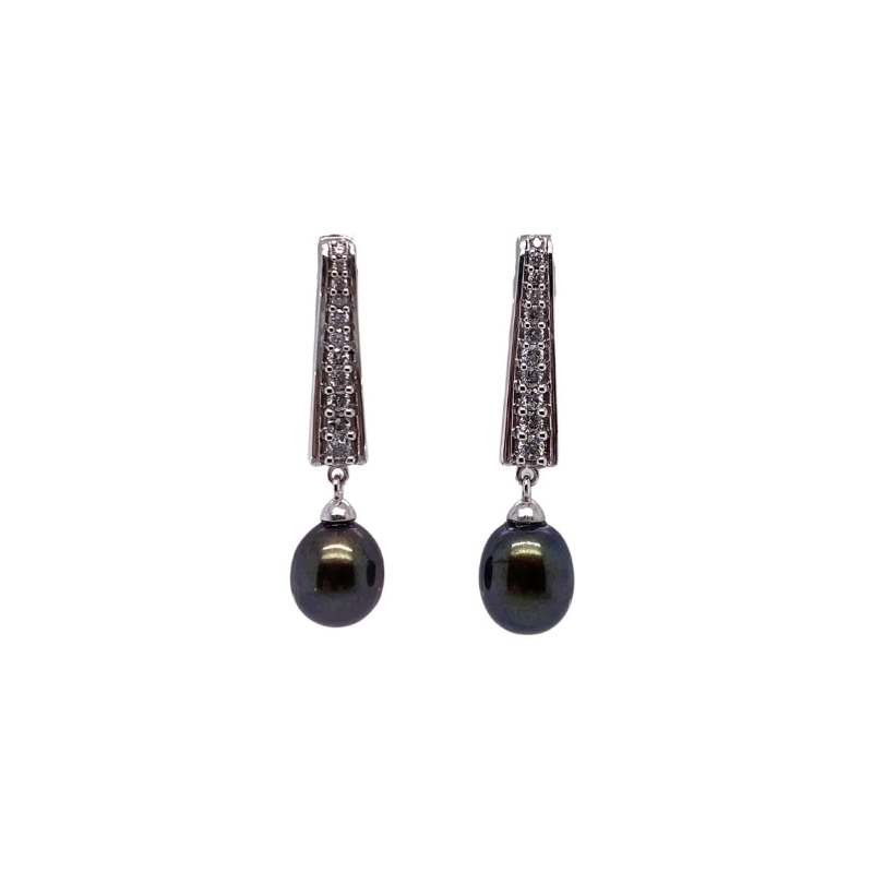 a pair of black pearls and diamond earrings