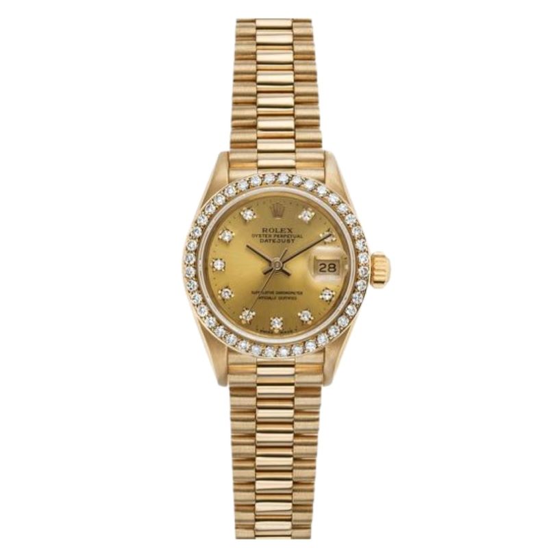 a gold rolex watch with diamonds
