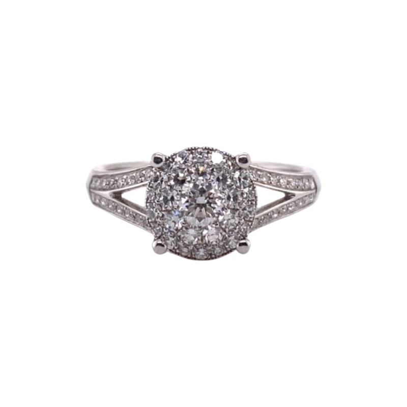 an oval shaped diamond ring set in white gold