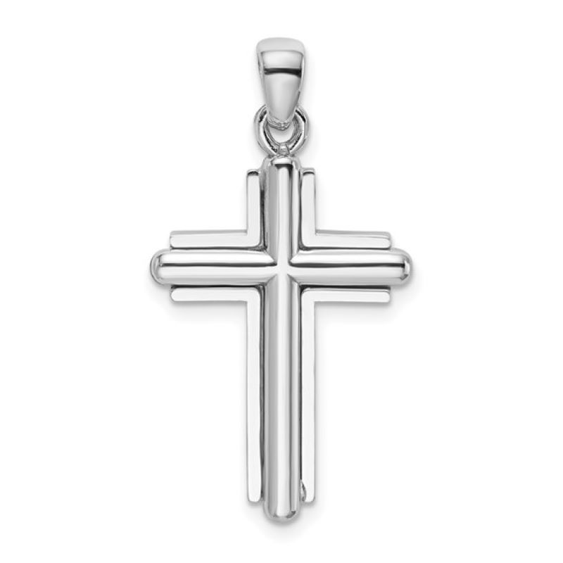 a cross pendant in sterling steel on a white background