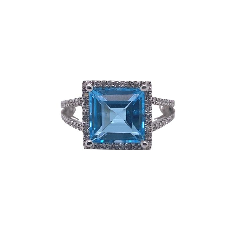 a blue ring with diamonds around it