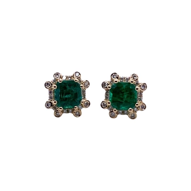 a pair of emerald and diamond earrings