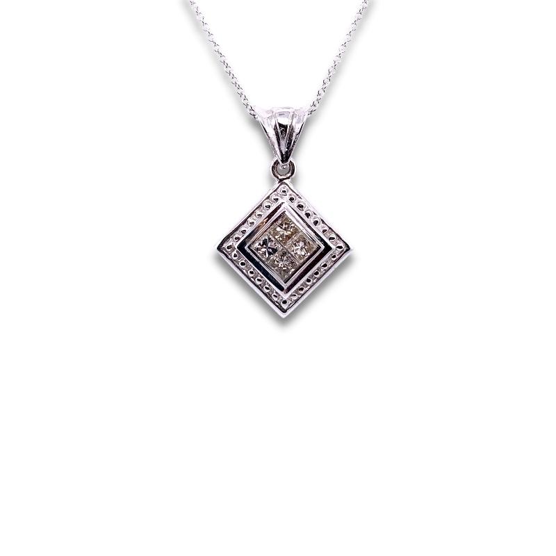 a square pendant with a diamond in the center
