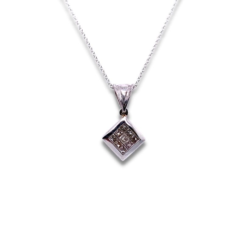 a small square pendant on a chain