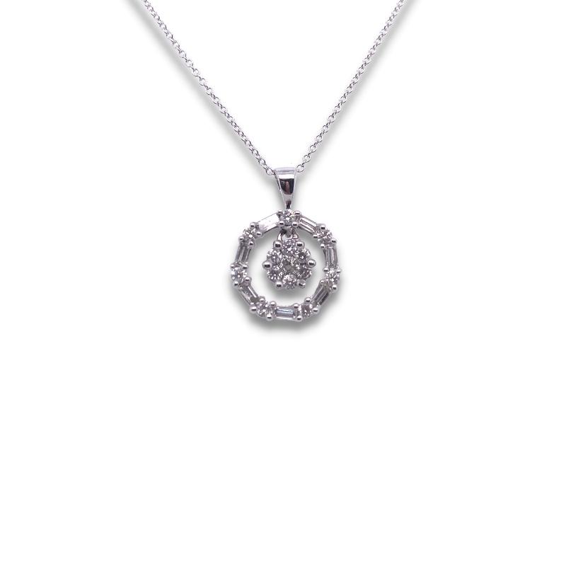 a white gold pendant with diamonds on a chain