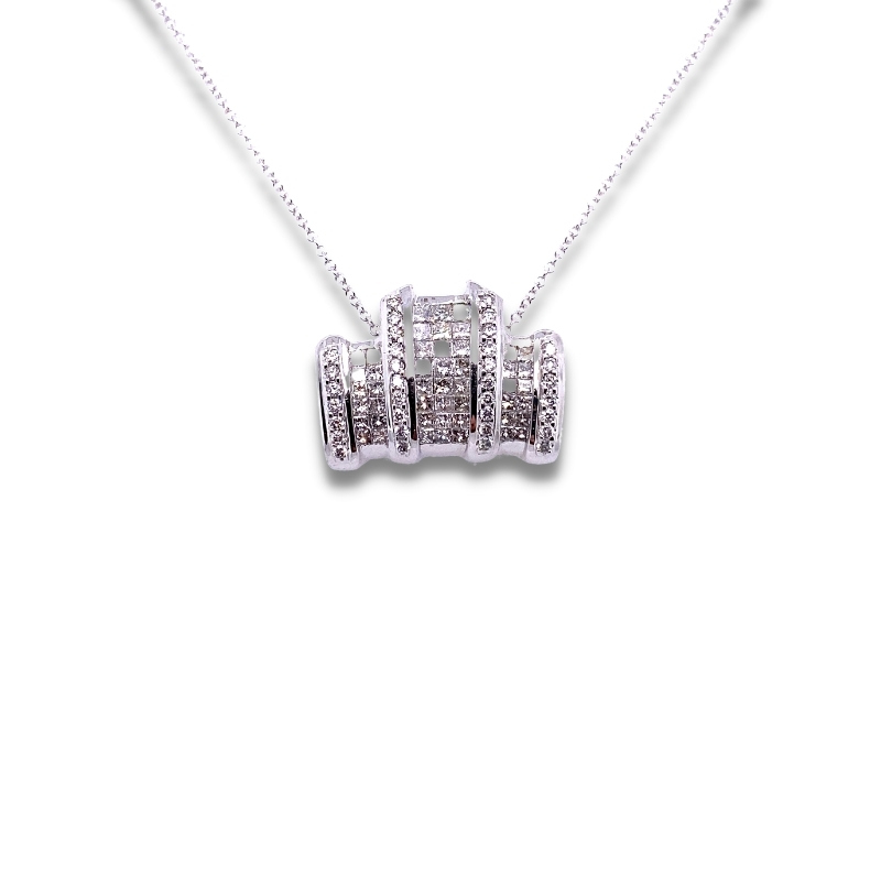 a white gold necklace with diamonds on it