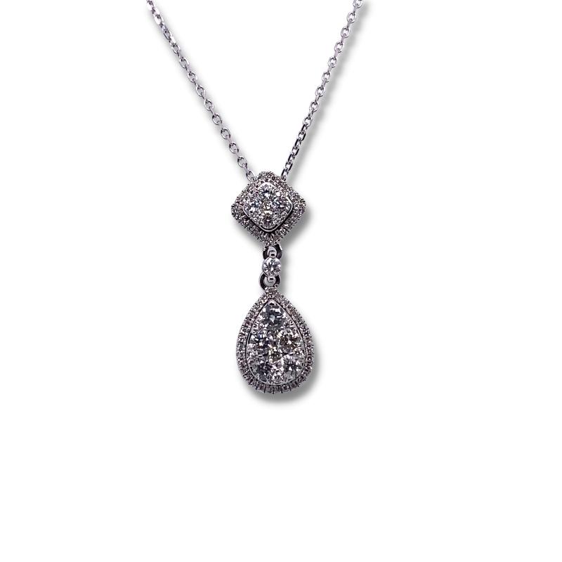 a necklace with a diamond pendant on it