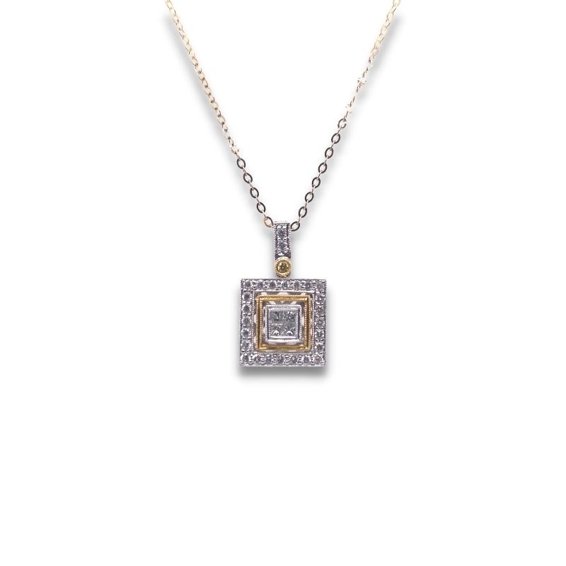 a necklace with a square shaped diamond in the center