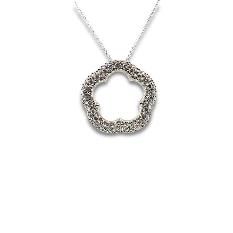 a necklace with an open circle design on it