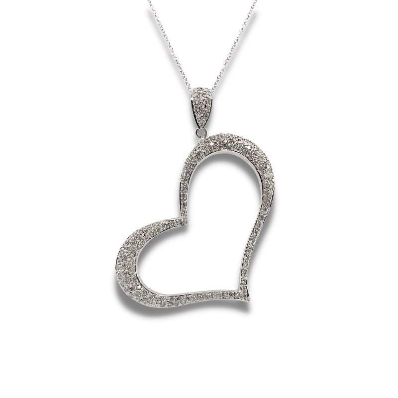a diamond heart pendant on a white background