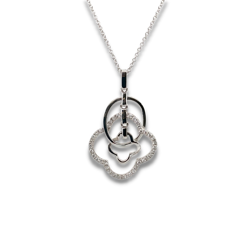 a necklace with two circles and diamonds on it