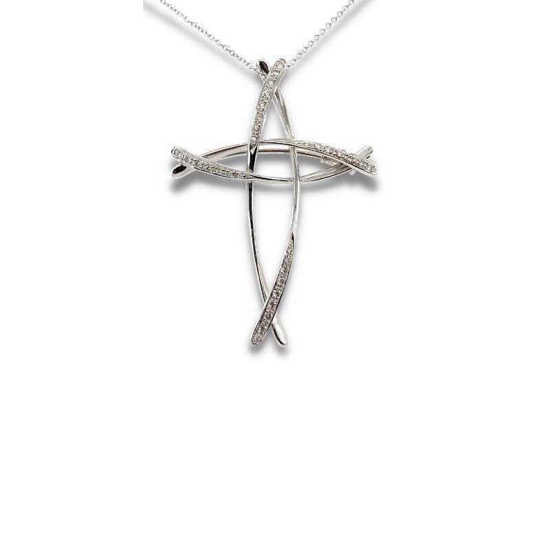 a silver cross with diamonds on it