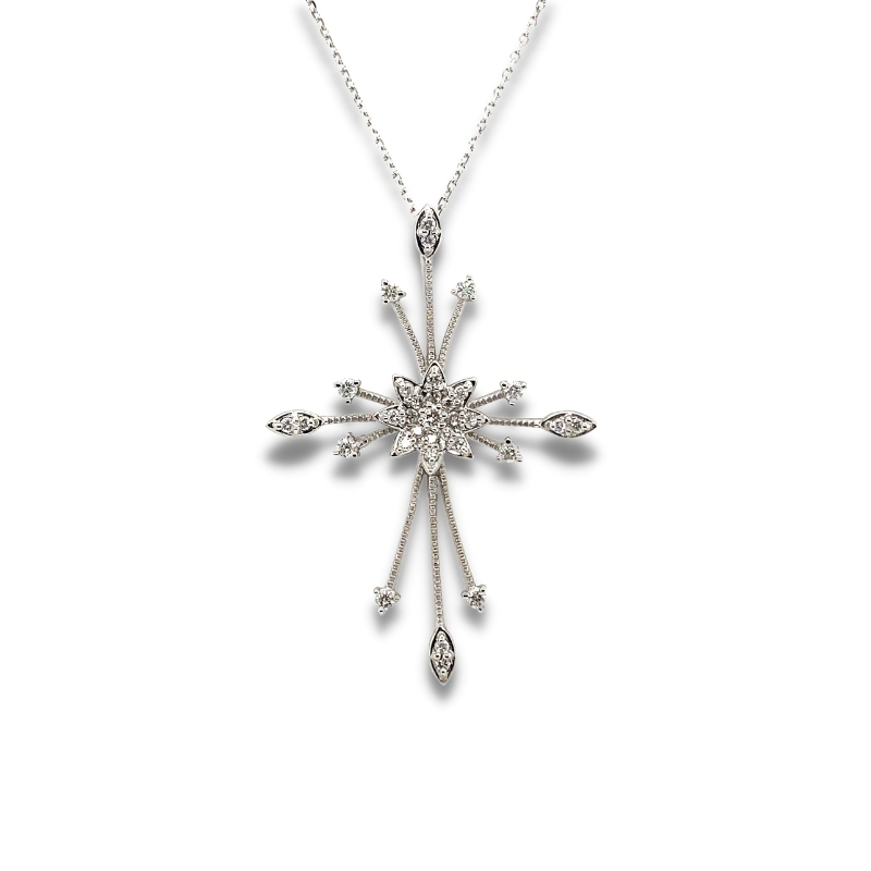 a white gold and diamond cross pendant