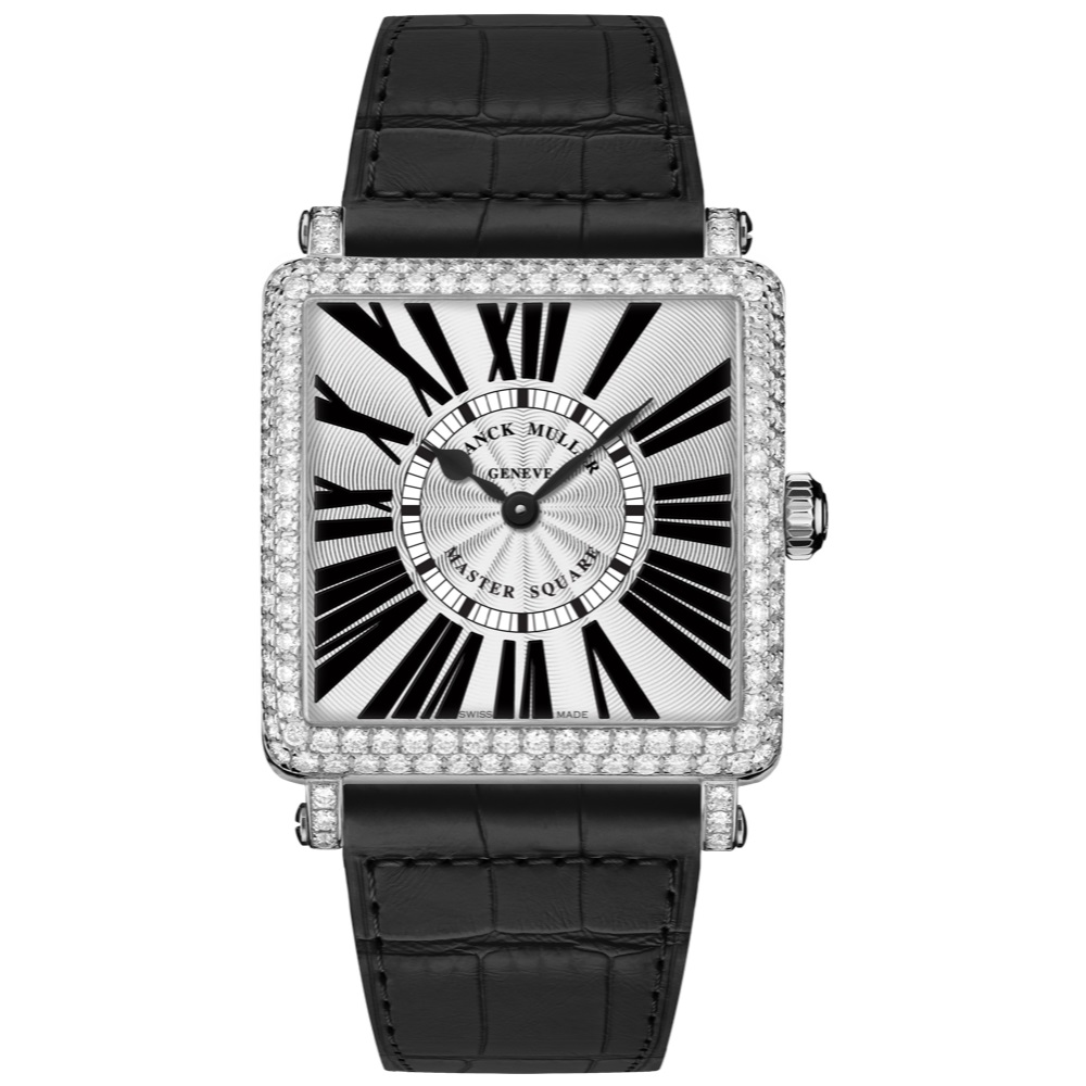 a black and white watch with diamonds