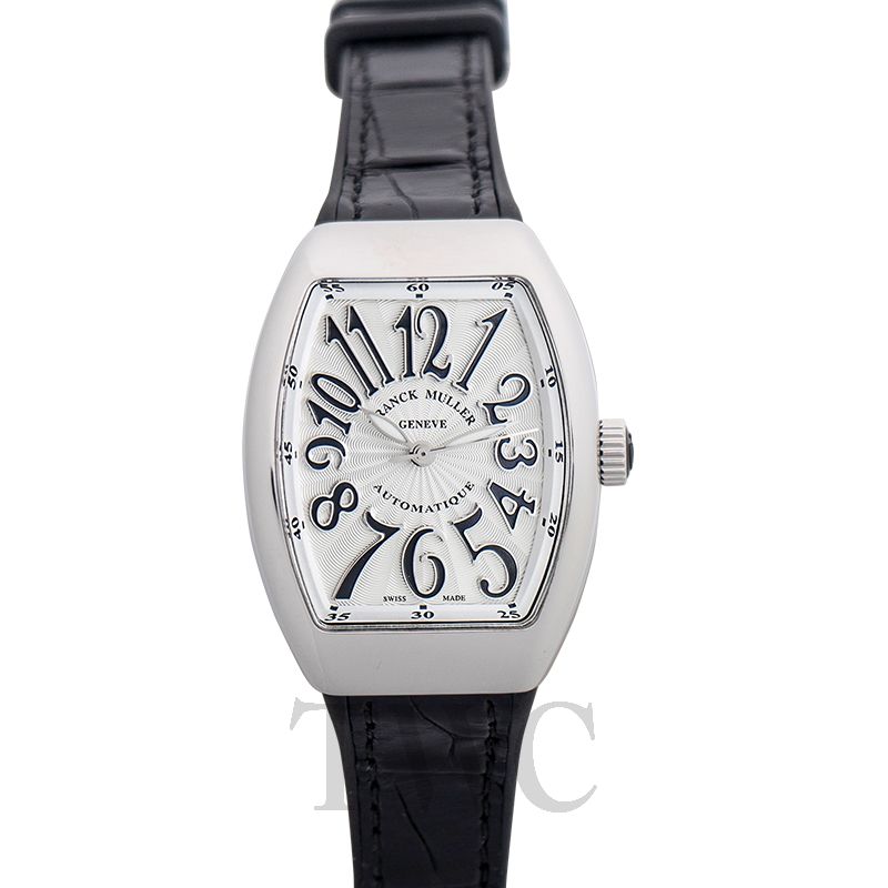 a white watch with black leather straps