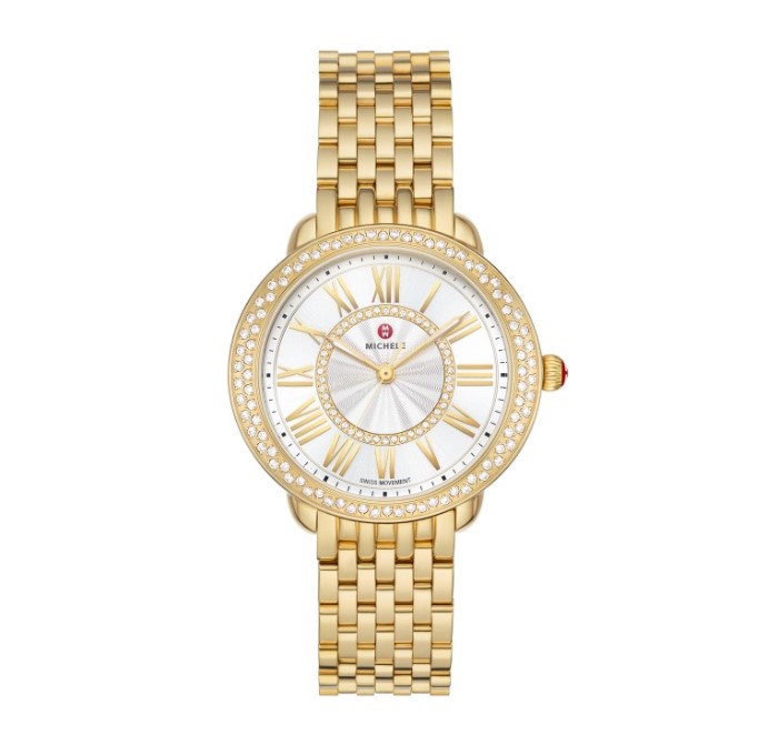 a women's gold watch with diamonds