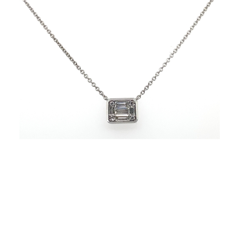 a necklace with a square shaped diamond on it