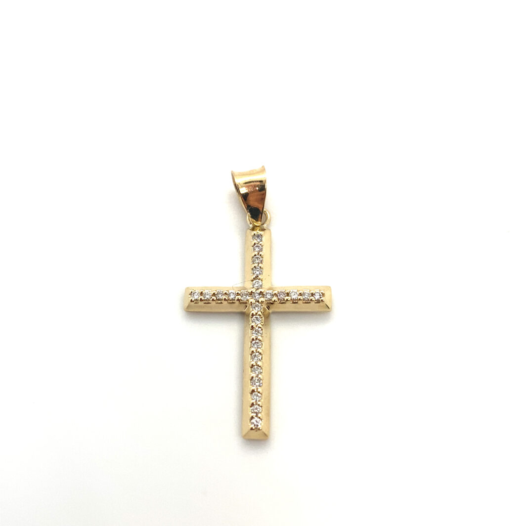 a gold cross with diamonds on it
