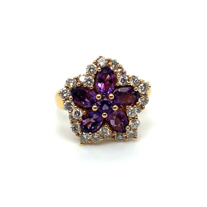 a purple and white diamond ring