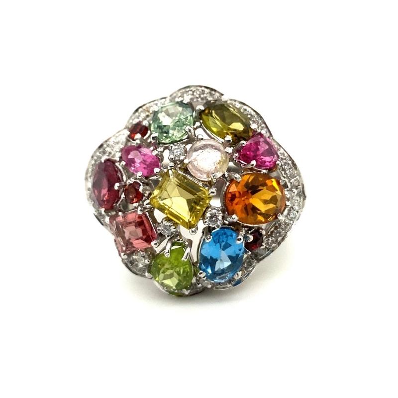 a multicolored ring with diamonds on it