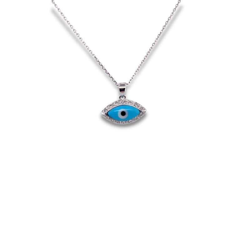 a necklace with an evil eye on it
