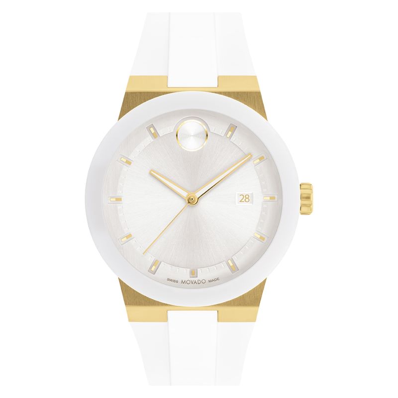 a white and gold watch on a white background
