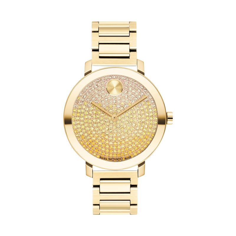 a gold watch with diamonds on the face
