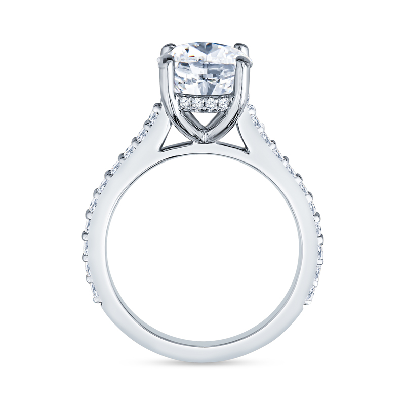a white gold engagement ring with an oval cut diamond