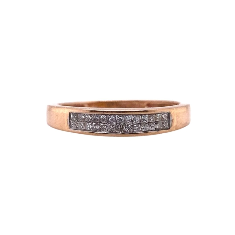 a gold ring with two rows of diamonds