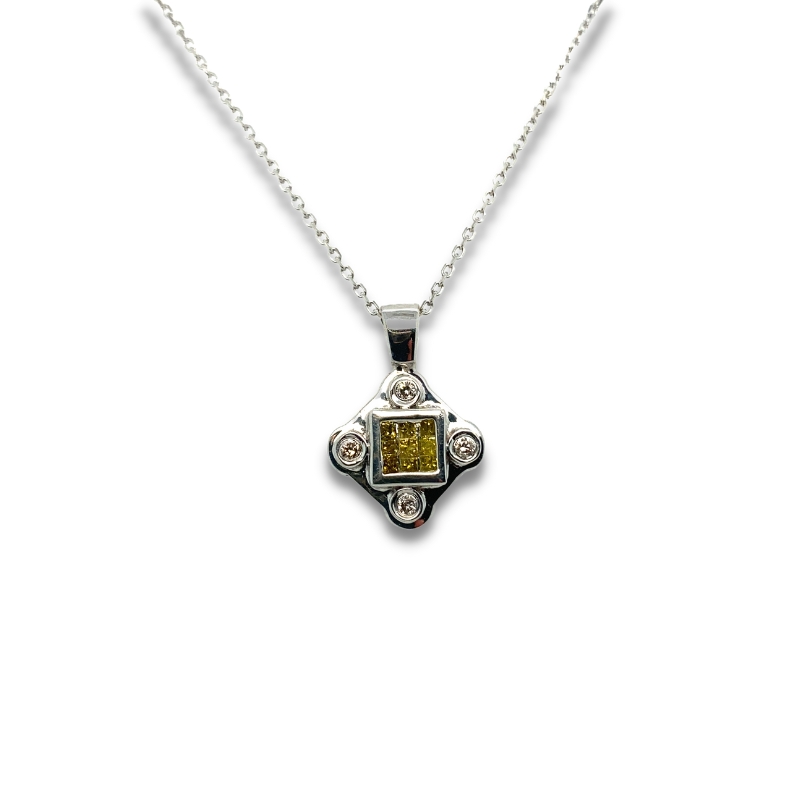 a necklace with a square shaped pendant on a chain