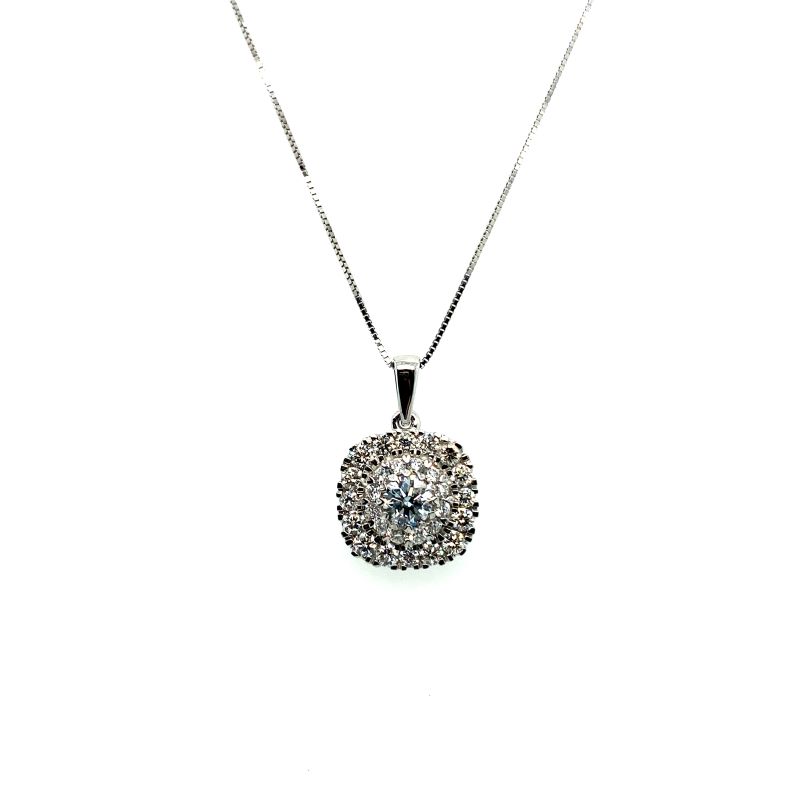 a necklace with a large white diamond in the center