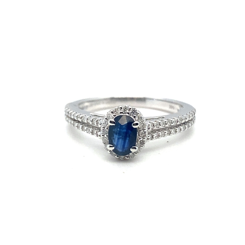 Oval Sapphire and Diamond Halo Ring | Metals in Time