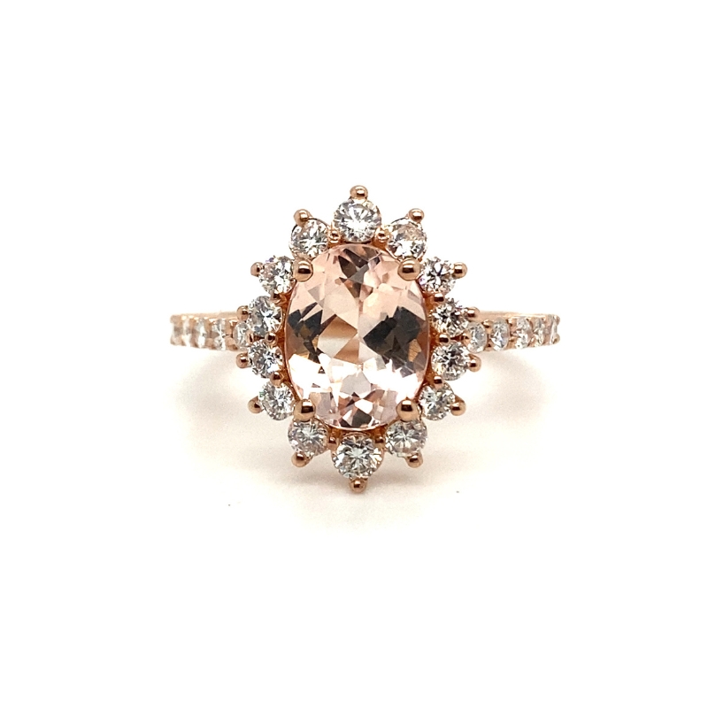 an oval shaped morganite and diamond ring