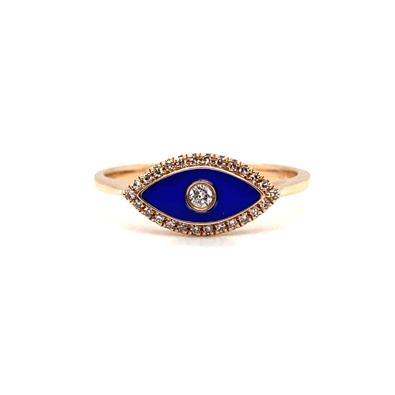 a gold and blue evil eye ring