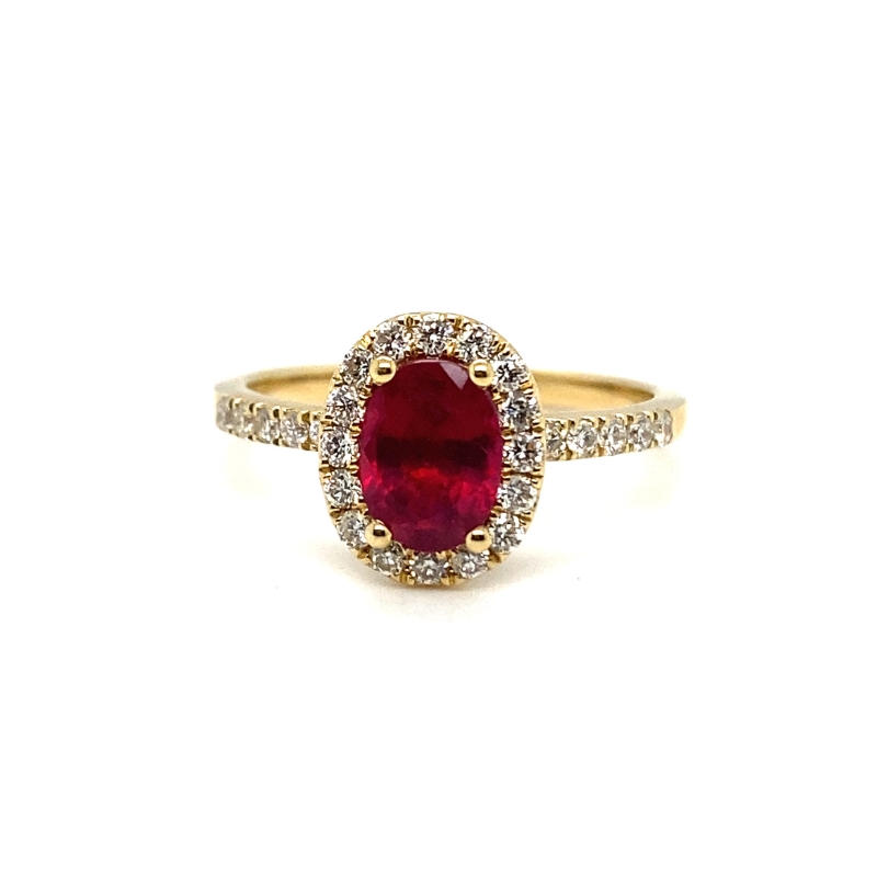 an oval shaped ruby and diamond ring