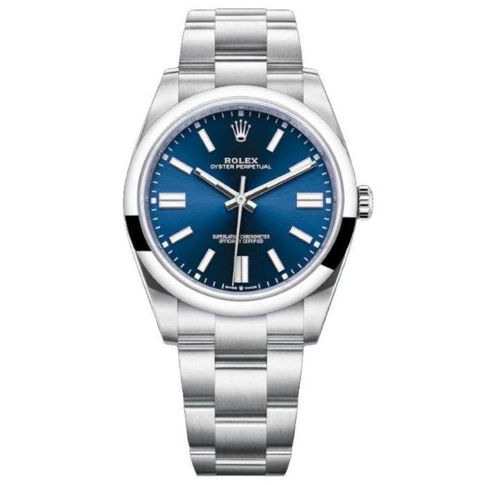 a rolex watch with blue dials