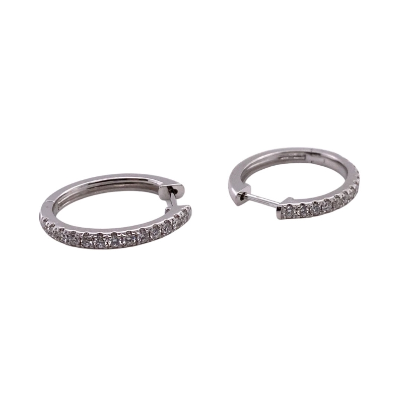 two silver hoop earrings with small diamonds